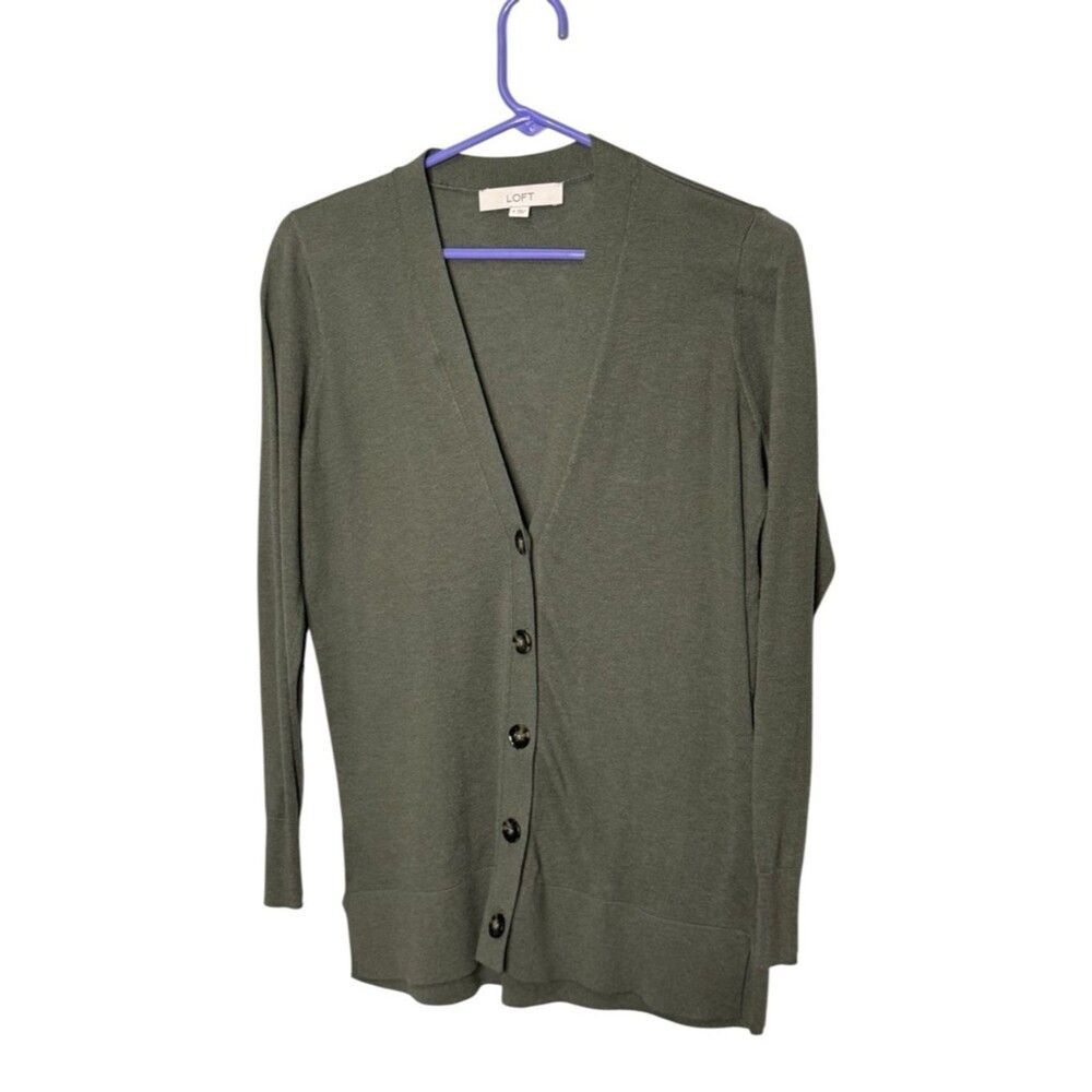 LOFT Olive Green V-Neck Button Front Cardigan - Size S